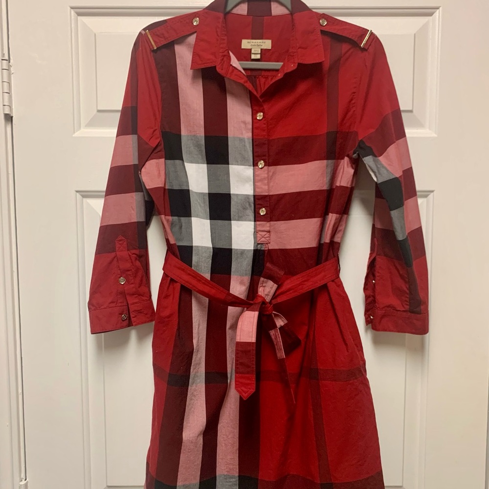 ❤️Burberry Red Parade Shirt Dress w/ pockets Sz 8
